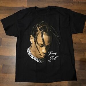 Travis Scott Graphic‎ T-Shirt Short Sleeve Crew Neck Tee Top Men's XXL Black